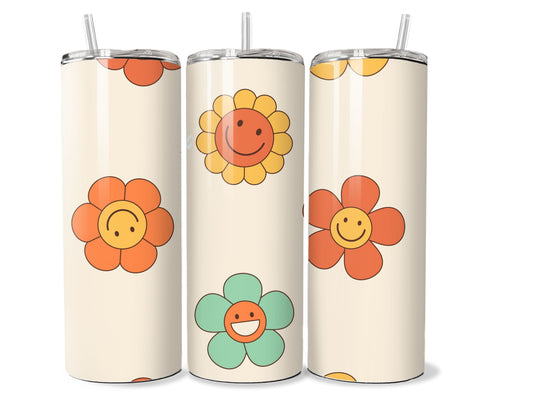 Retro Daisy White Background 20 oz Stainless Steel Tumbler