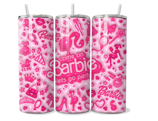 Pink Inflated 3D Barbie Party 20 oz Stainless Steel Tumbler