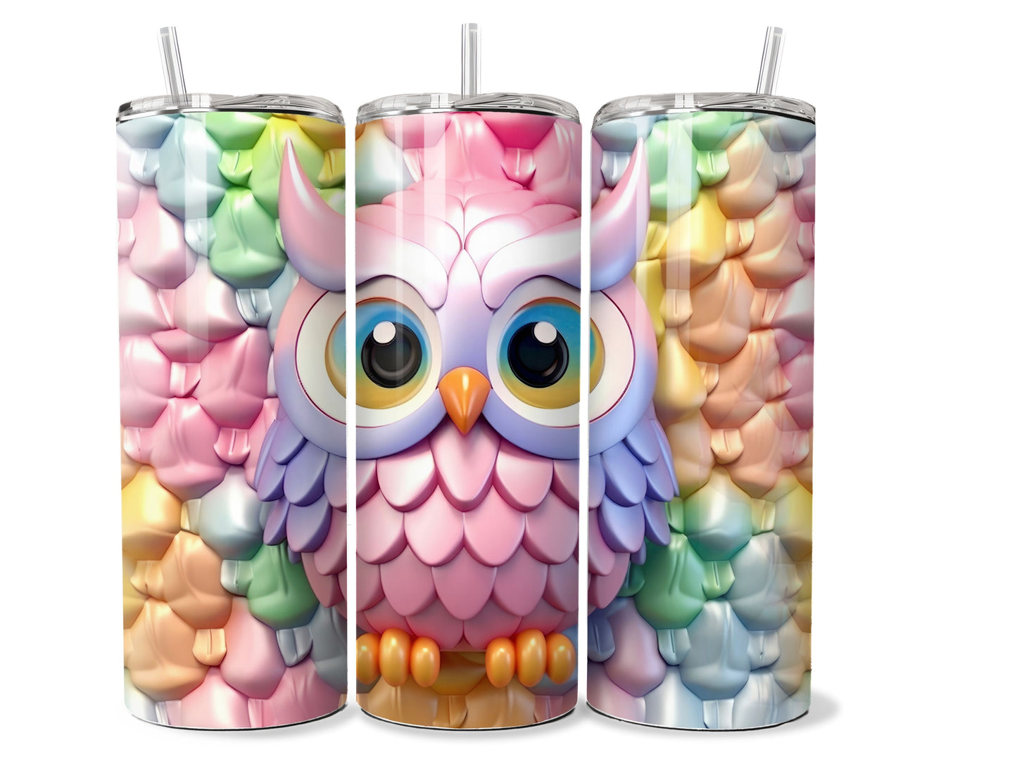 3D Pastel Owl 20 oz Stainless Steel Tumbler