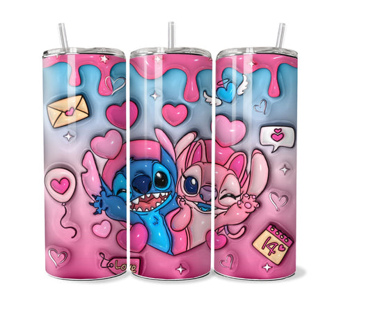 3D Inflated Stitch and Angel Valentines Day 20 oz Stainless Steel Tumbler