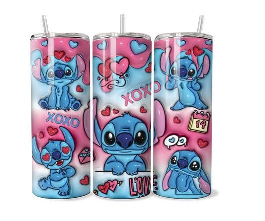 3D Inflated Stitch Happy Valentines Day 20 oz Stainless Steel Tumbler